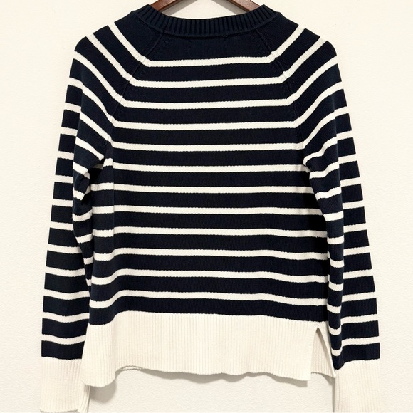 Banana Republic Rounded Neck Cotton Sweater Navy & White Stripe Medium - Picture 7 of 7